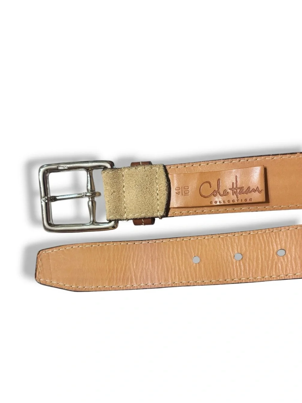 COLE HAAN Two Tone Tan & Brown Suede & Leather Belt Size 40 VINTAGE